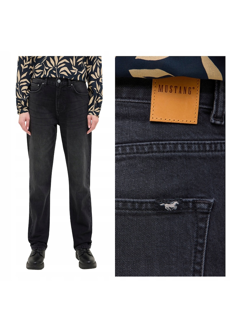 Blugi Dama - Brooks Straight - Straight Fit - Talie Inalta - Lungi - Cu Fermoar - 5 Buzunare - Bumbac - Negru