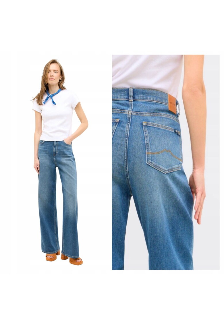 Blugi Dama - Style Luise Wide - Straight Fit - Talie Inalta - Lungi - Cu Fermoar - 5 Buzunare - Bumbac - Albastru - Albastru
