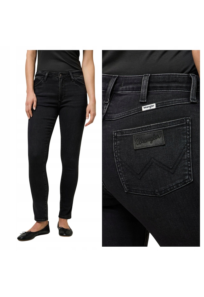 Blugi Dama - Sienna - Slim Fit - Talie Medie - Lungi - Cu Fermoar - 5 Buzunare - Bumbac - Negru - Negru