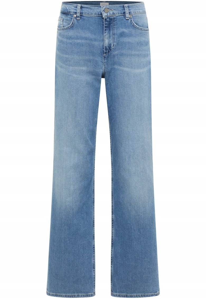 Blugi Dama - Straight - Straight Fit - Talie Inalta - Lungi - Cu Fedwqfrmoar - 5 Buzunare - Bumbac - Albastru - Albastru