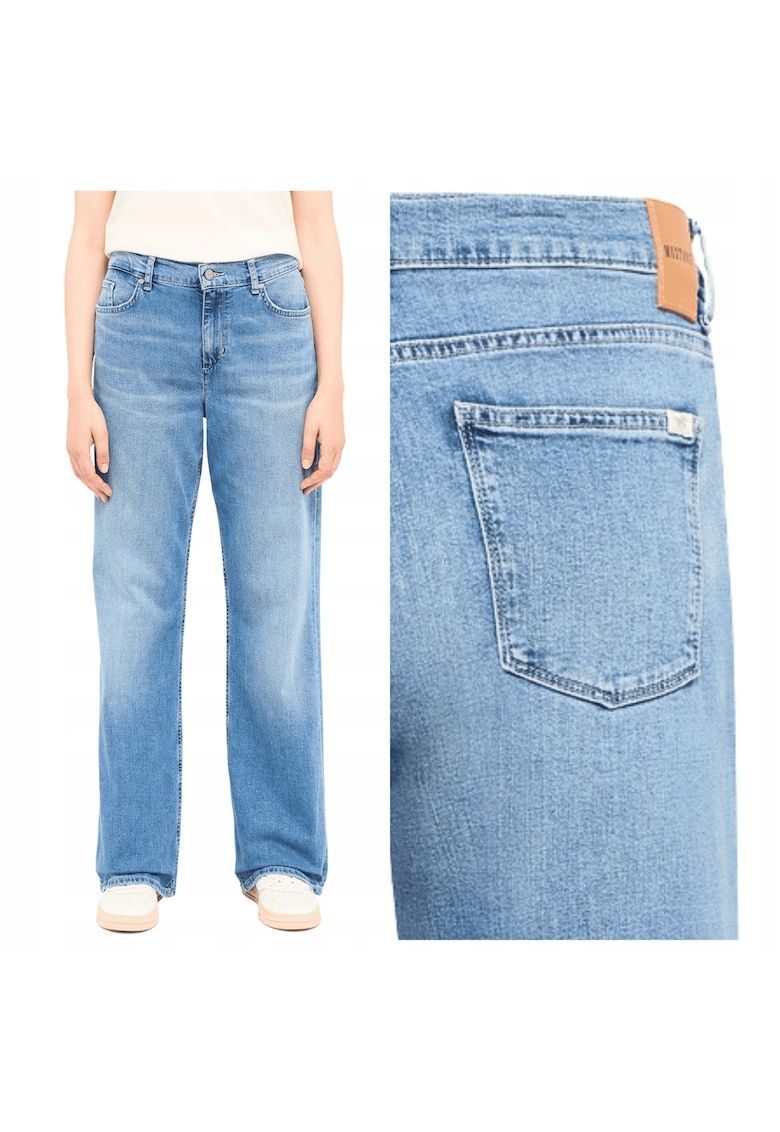 Blugi Dama - Straight - Straight Fit - Talie Inalta - Lungi - Cu Fedwqfrmoar - 5 Buzunare - Bumbac - Albastru - Albastru