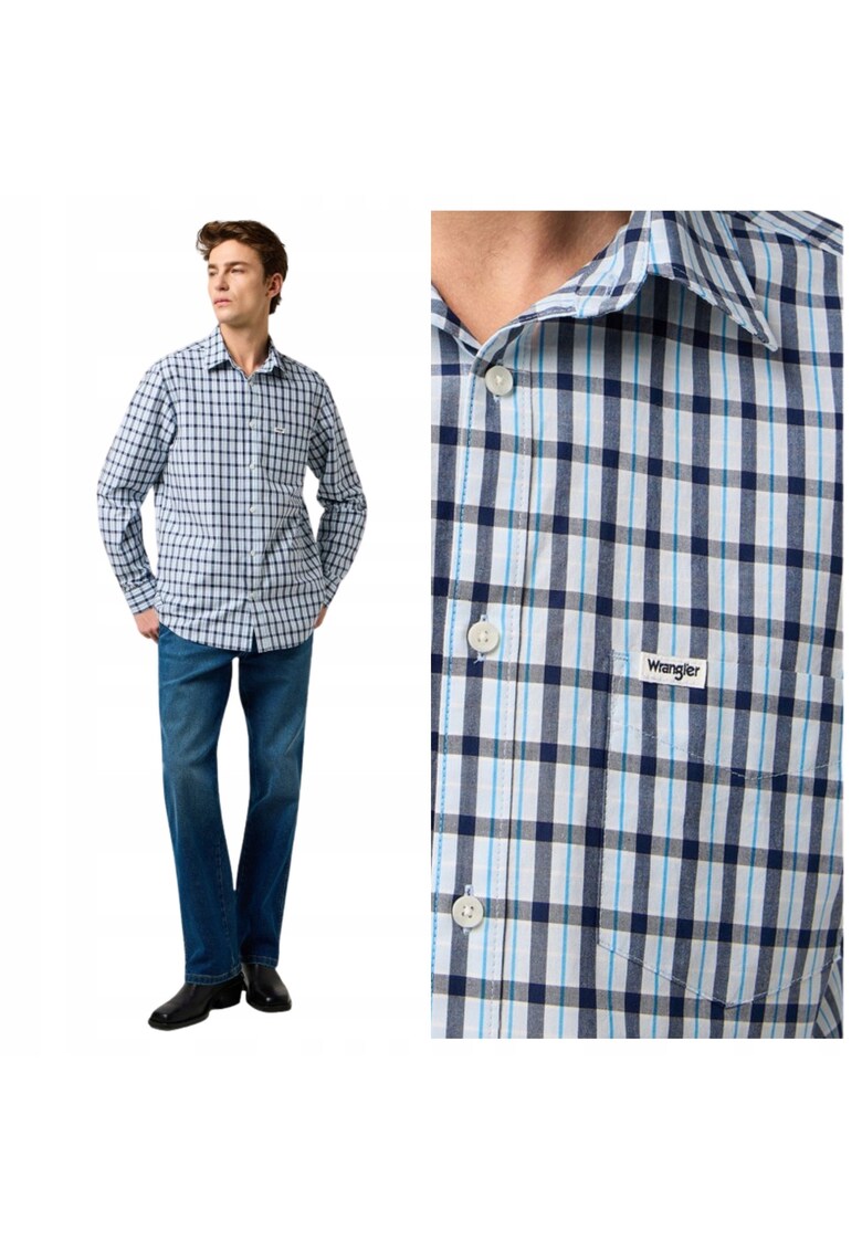 Camasa Barbati - 1 Pkt Shirt - Regular Fit - Cu Guler - Cu Nasturi - Design Clasic - Maneci Lungi - Bumbac - Marime M - Albastru