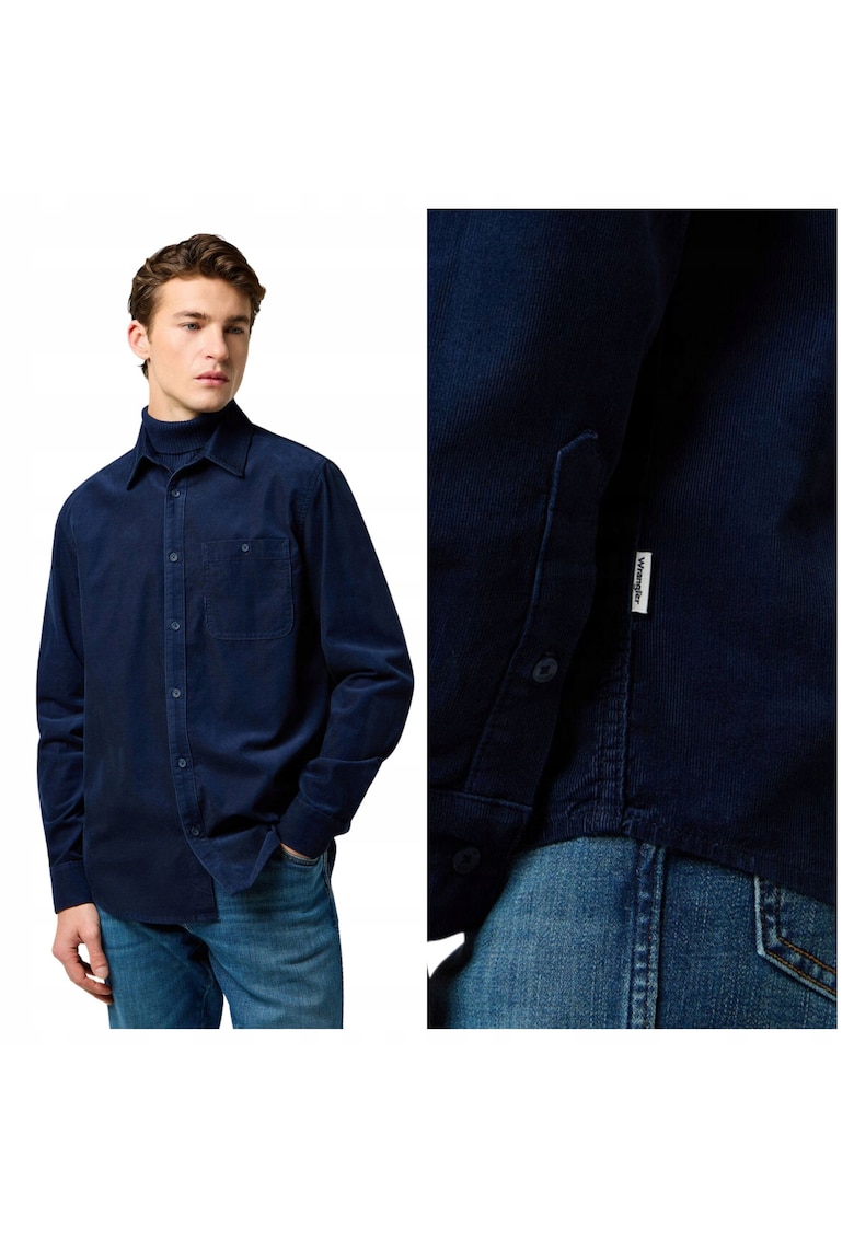 Camasa Barbati - 1 Pkt Corduroy Shirt - Regular Fit - Cu Guler - Cu Nasturi - Design Clasic - Maneci Lungi - Bumbac - Albastru - Albastru