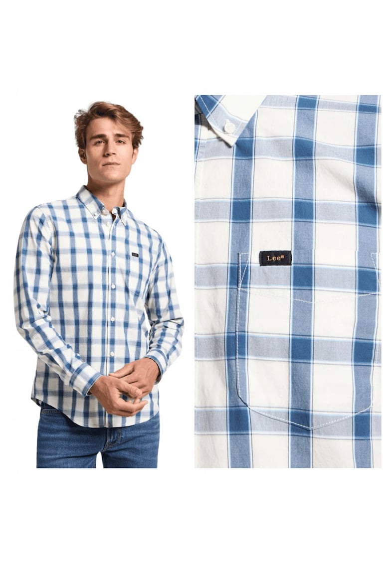 Camasa Barbati - Button Down - Regular Fit - Cu Guler - Cu Nasturi - Desidwqfgn Clasic - Maneci Lungi - Bumbac - Albastru - Albastru