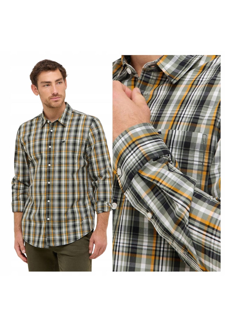 Camasa Barbati - Style Chester Poplin - Regular Fit - Cu Guler - Cu Nasturi - Design Clasic - Maneci Lungi - Bumbac - Verde - Verde