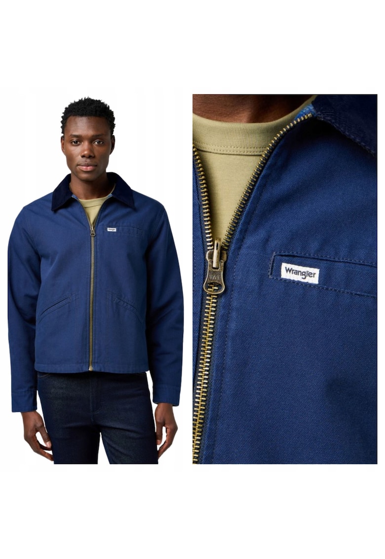 Jacheta Barbati - Utility Jacket - Regular Fit - Cu Guler - Fermoar - Caldura fewqgSi Confortabila - Maneci Lungi - Bumbac - Albastru - Albastru