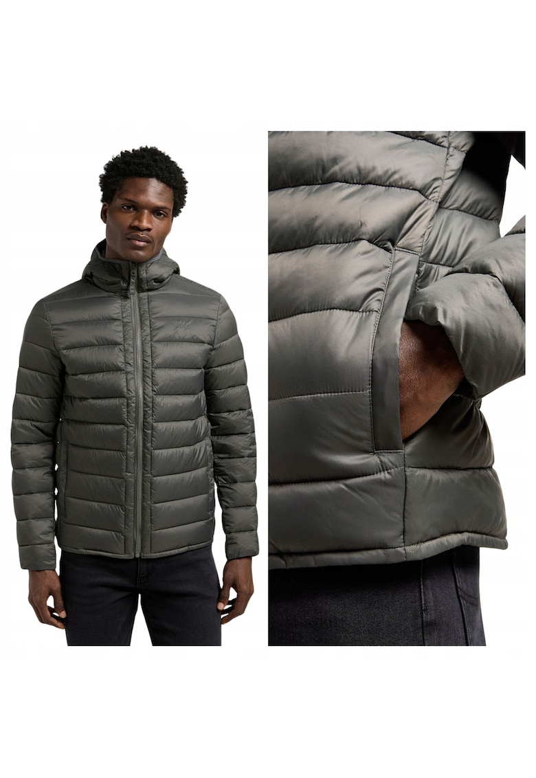 Jacheta Barbati - Puffer Jacket - Regular Fit - Guler Inalt - Fermoar - Caldura Si Confortabila - Maneci Lungi - Nailon - Gri - Gri