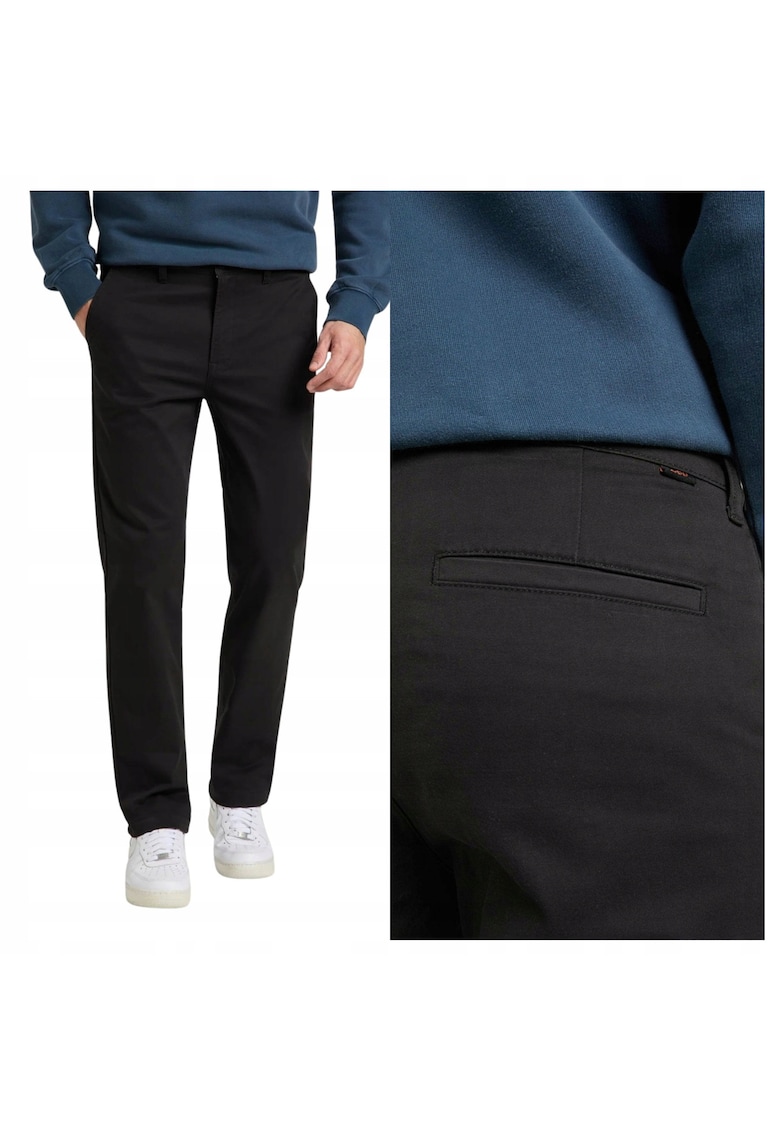Pantaloni Barbati - Regular Chino - Regular Fit - Talie Medie - Fermoar - 5 Buzunare - Lungi - Bumbac - Negru - Negru