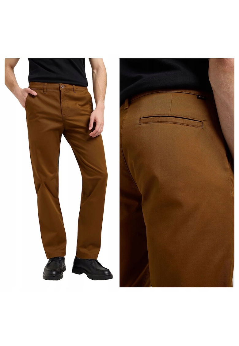 Pantaloni Barbati - Regular Chino - Regular Fit - Talie Medie - Fermoar - 4 Buznuare - Lungi - Bumbac - Maro - Maro deschis