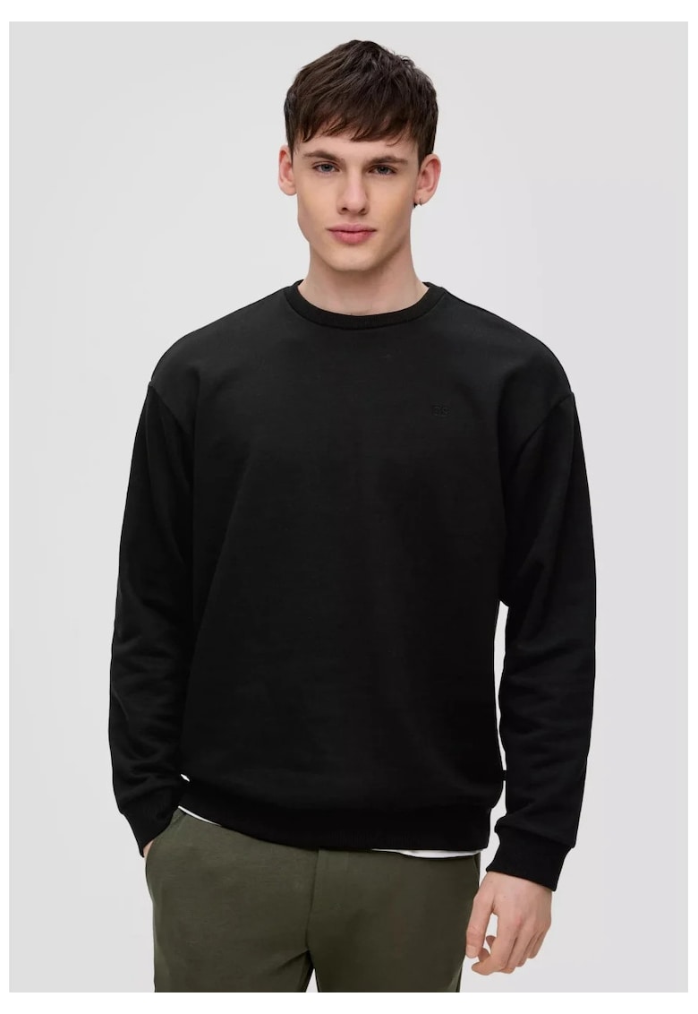Q/S by s.Oliver Bluza barbati cu logo brodat - decolteu la baza gatului - Regular fit - Negru