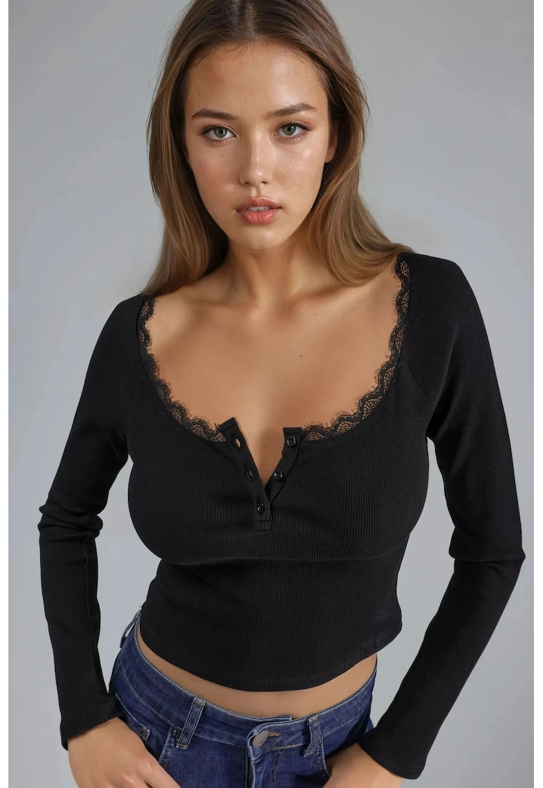 Bluza dama - tricotata - maneca lunga - negru - jerseu