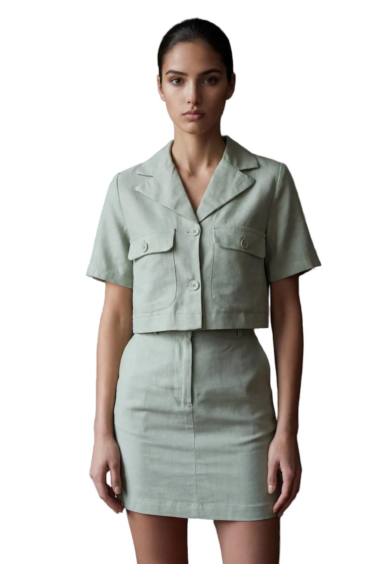 Compleu din doua piese - camasa scurta si fusta mini - verde menta - textil