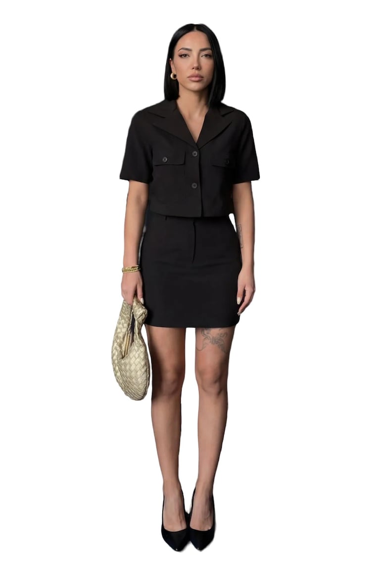 Compleu dama - set din doua piese - talie inalta - negru - textil