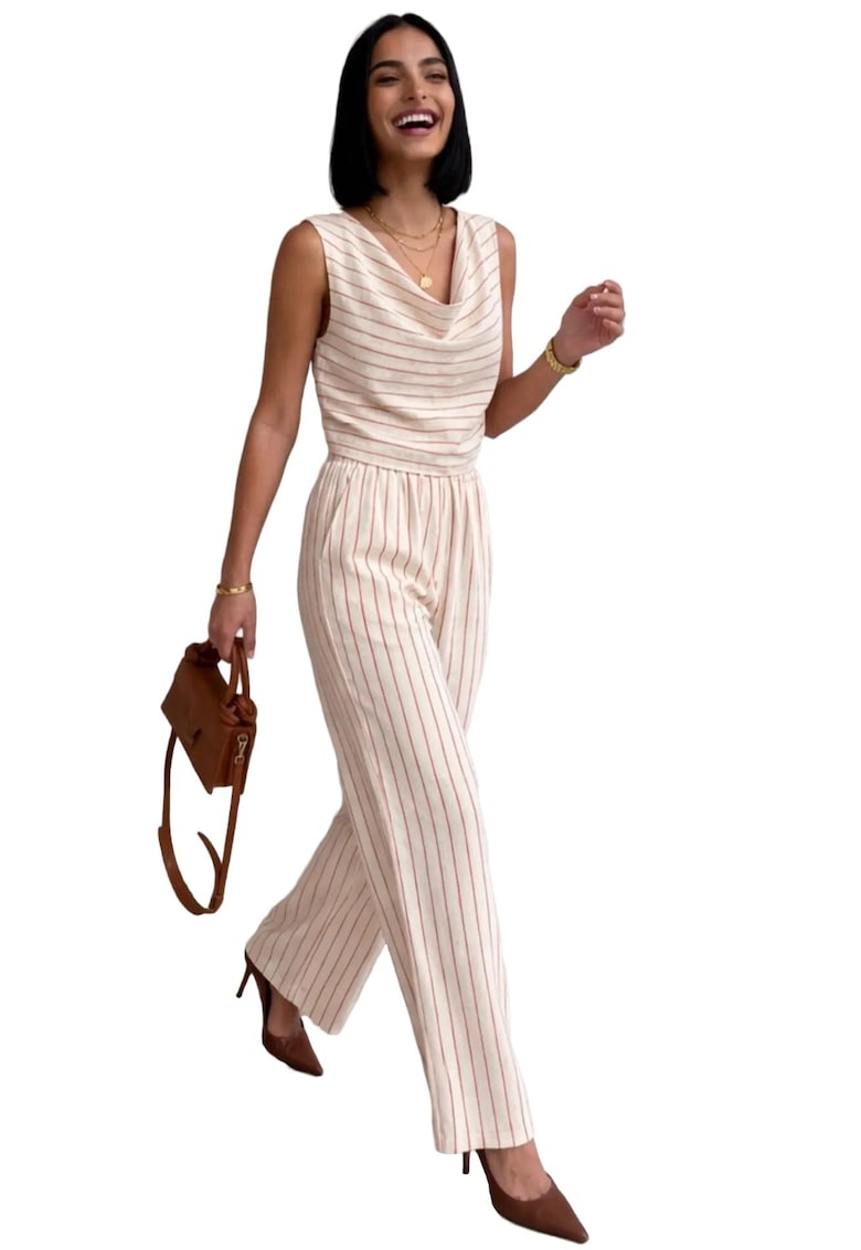 Compleu din doua piese - talie inalta - cu dungi - Natural - bumbac si in -