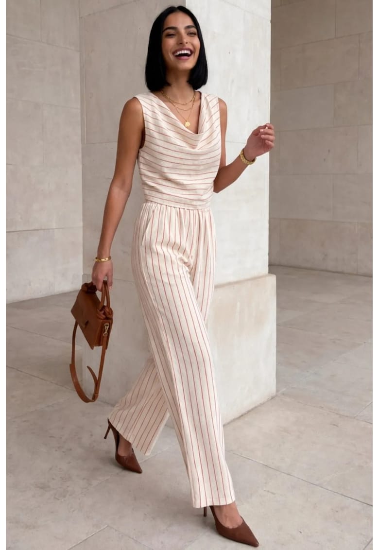 Set din doua piese - dungi - bej - textil