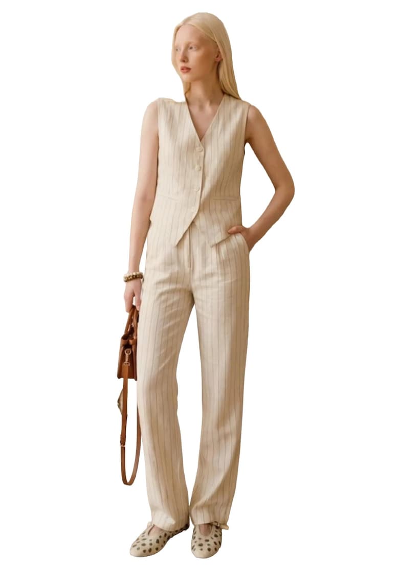 Set Compleu din doua piese - talie inalta - decolteu in V - textil