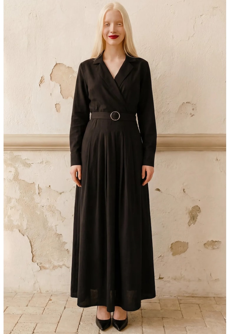 Rochie Maxi cu maneci lungi - negru - bumbac si in