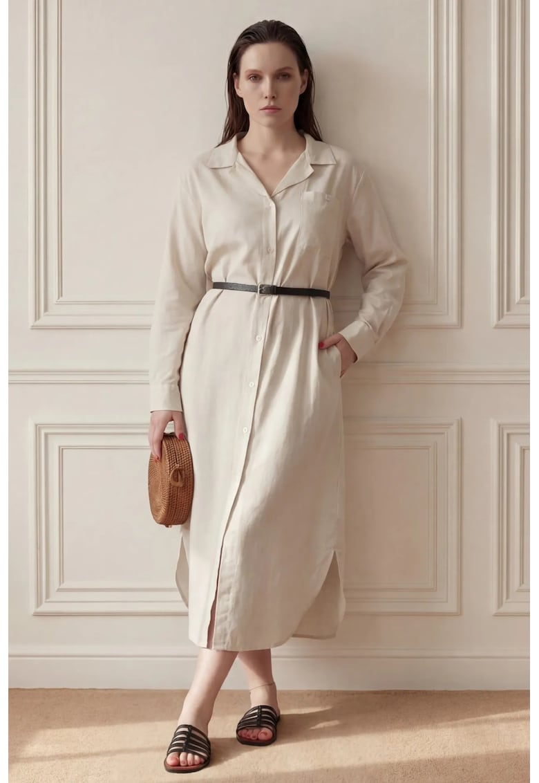 Rochie Midi - amestec de in - inchidere cu nasturi - bej