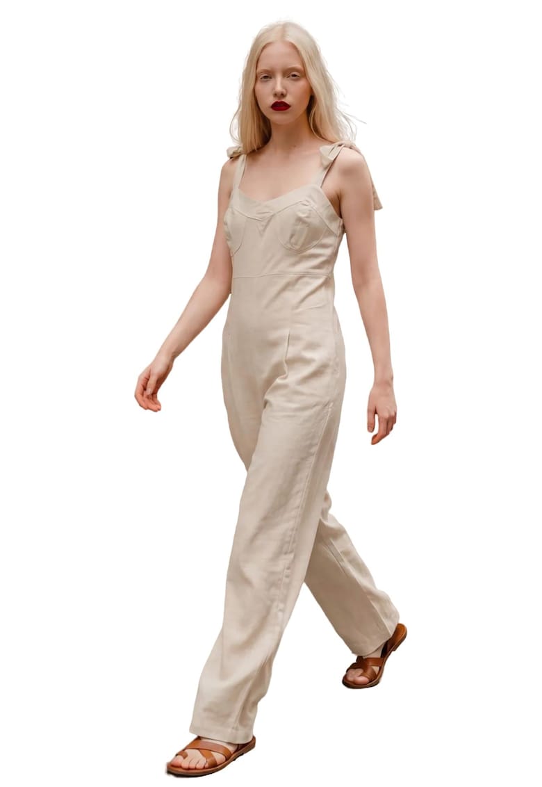 Salopeta dama - cu decolteu inima - bej natural - textil