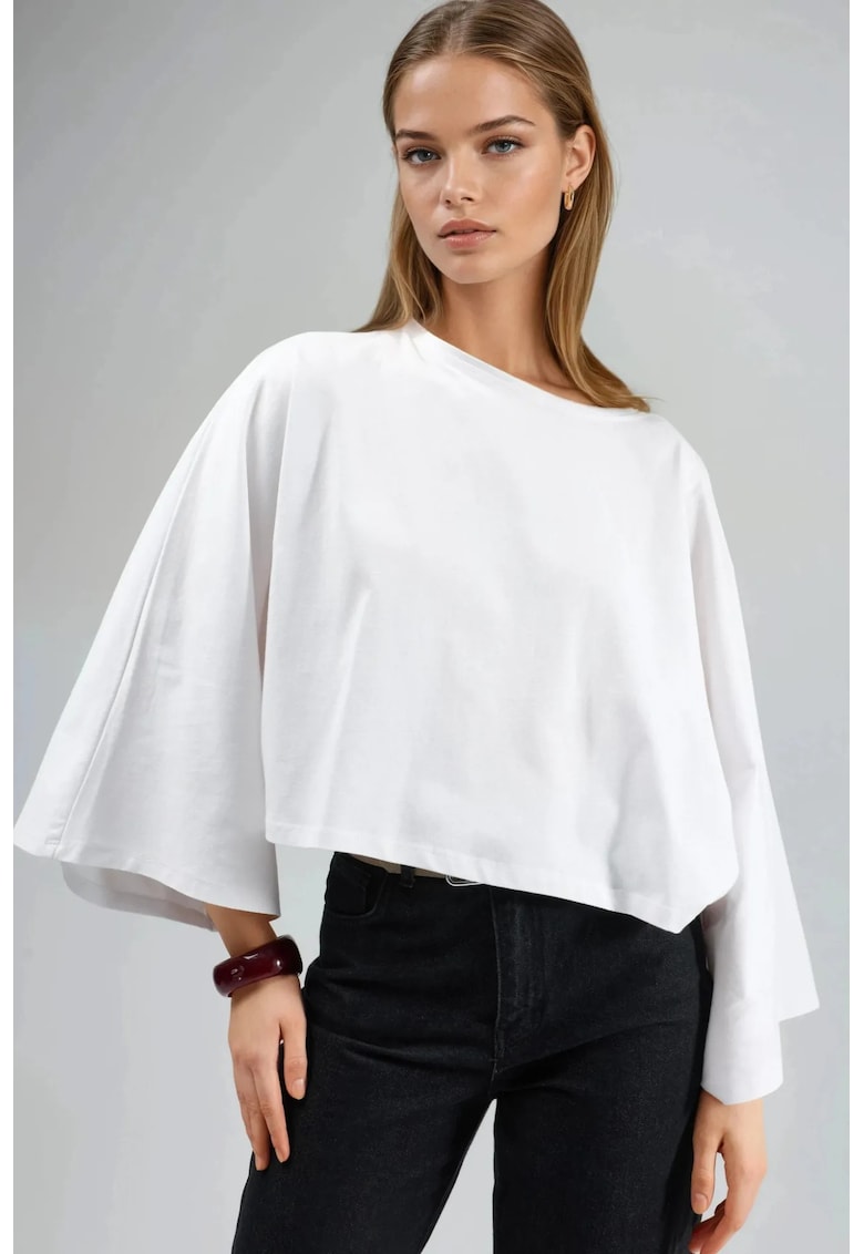 Bluza dama - decolteu barca - lejera - alba - jerseu