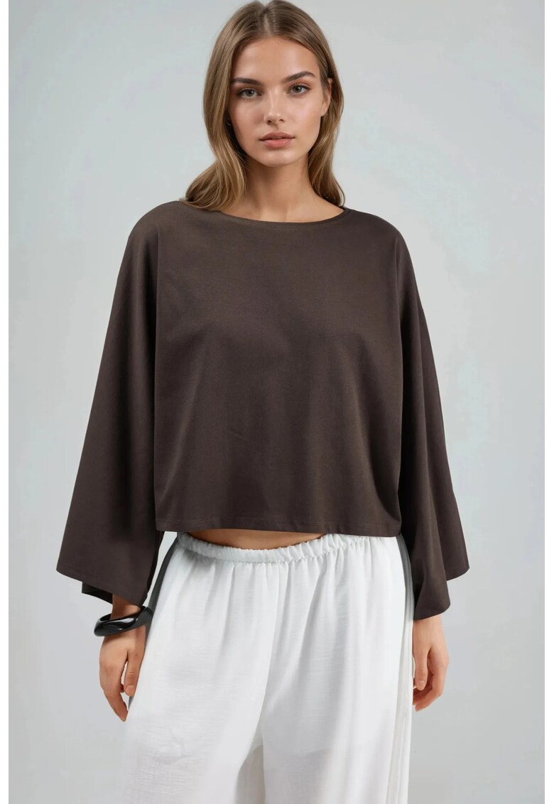 Bluza dama croiala lejera - decolteu barca - maro - jerseu