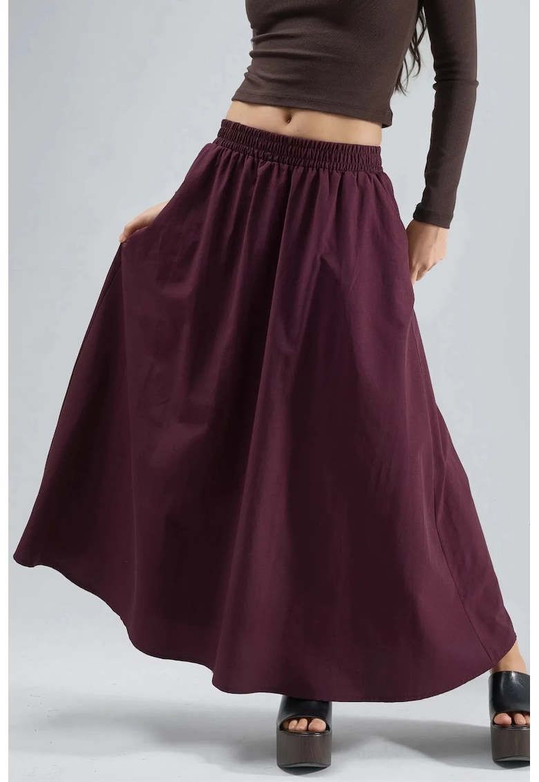 Fusta midi dama - mov lavanda - talie elastica - cu buzunare - textil