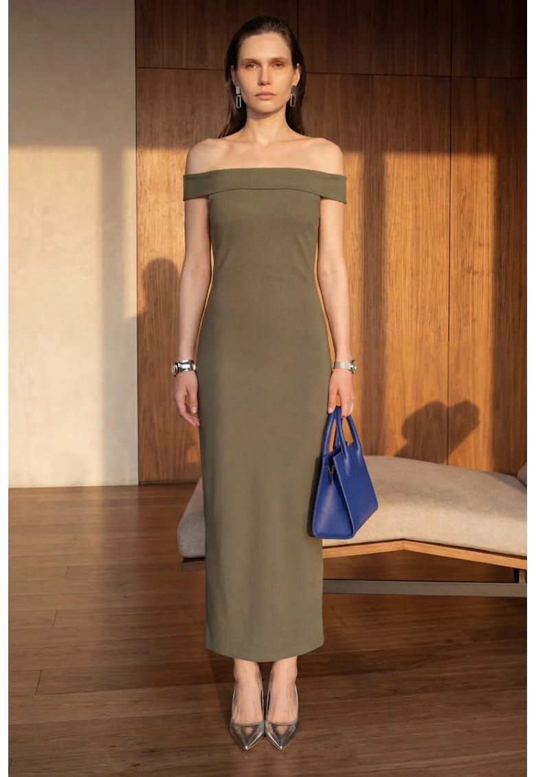Rochie Maxi - bodycon - kaki - poliester-viscoza