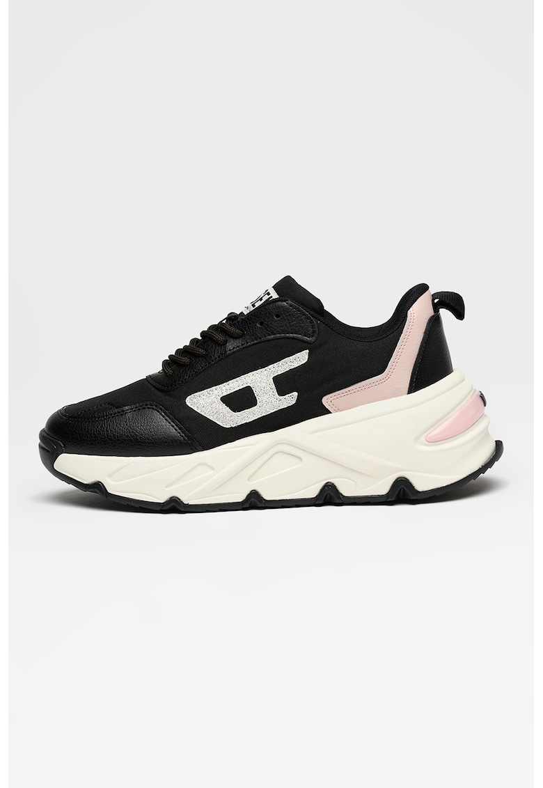 Pantofi sport S-Savannah cu talpa wedge si logo stralucitor - Negru/Alb murdar