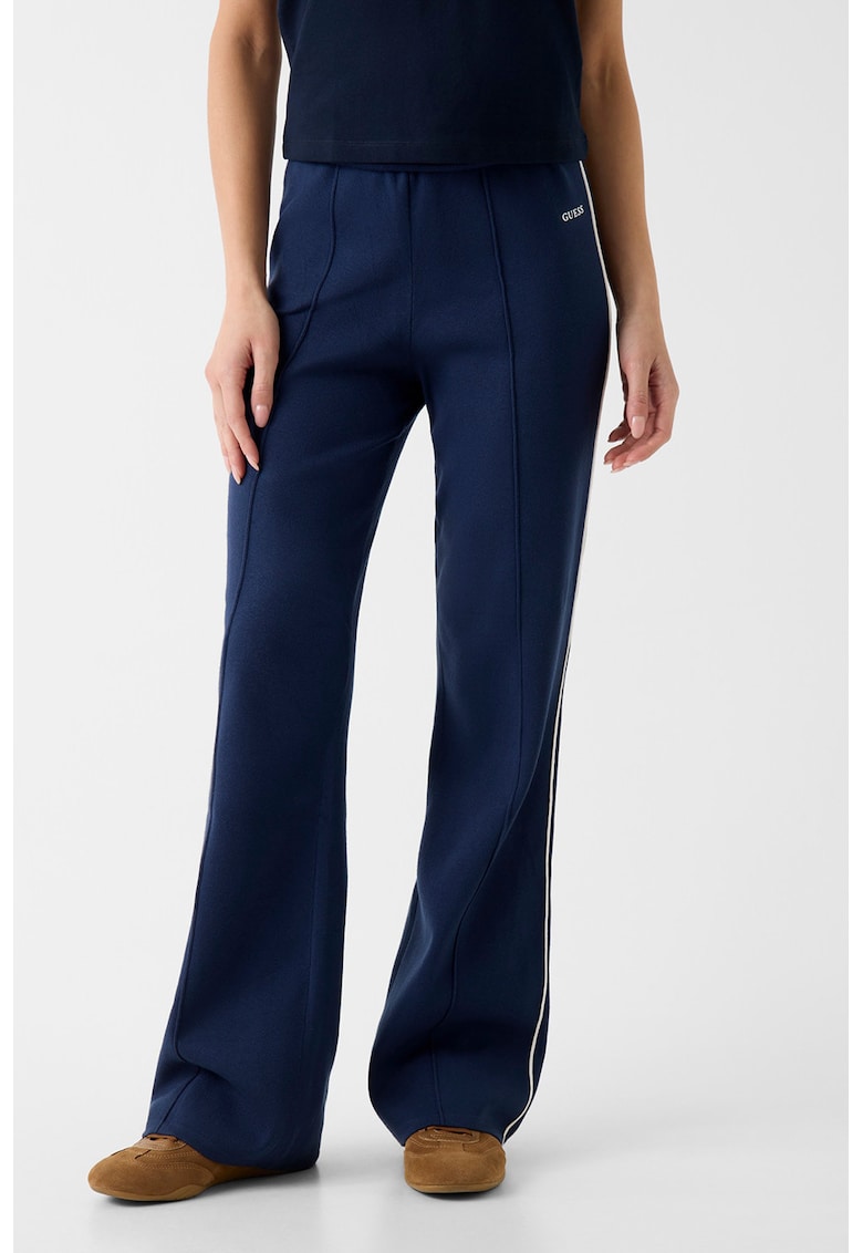 Pantaloni de trening evazati cu dungi contrastante - Bleumarin