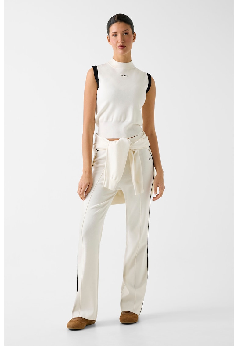 Tricou din tricot cu guler scurt - fara maneci - Alb murdar