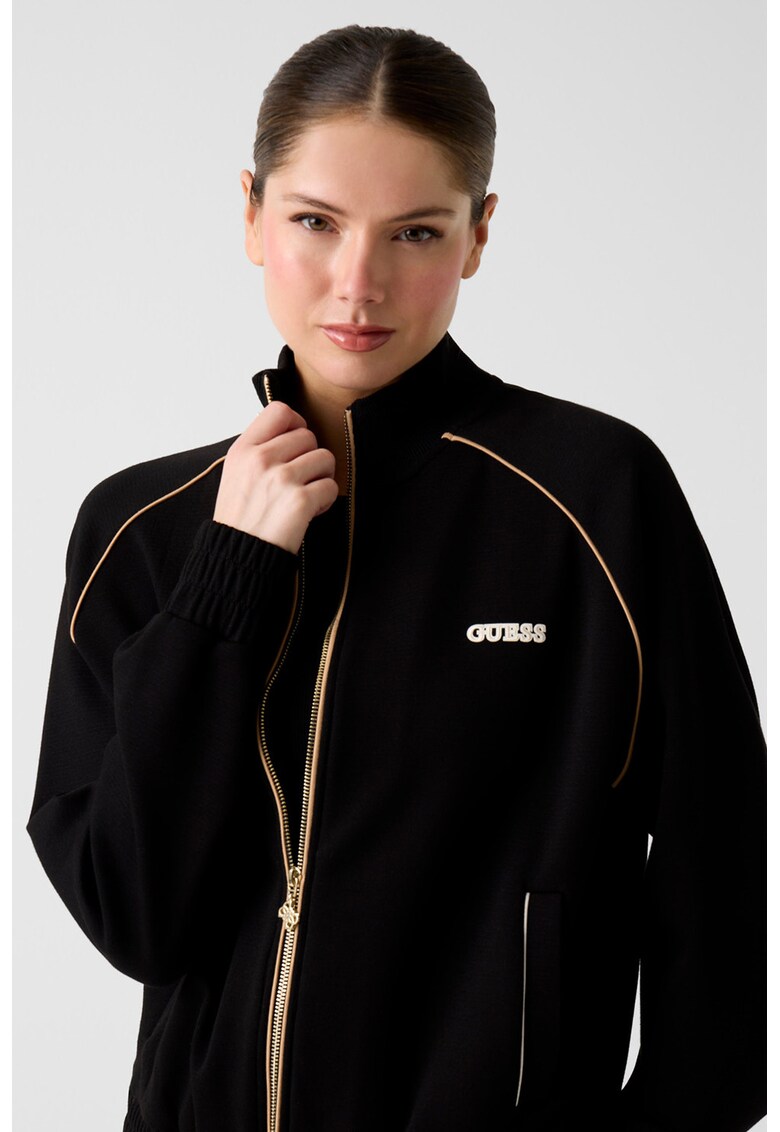 Bluza de trening cu fermoar si logo - Negru