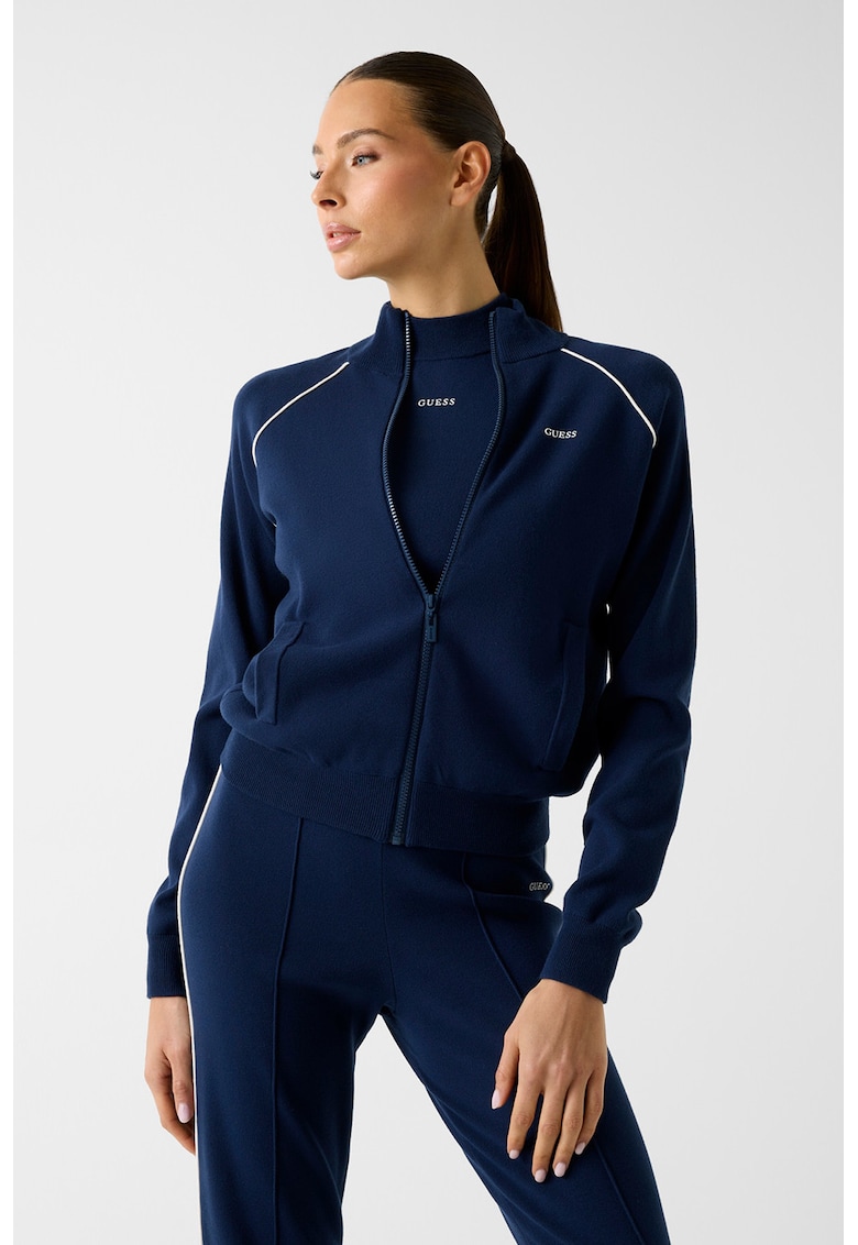 Bluza de trening slim fit cu fermoar si logo - Bleumarin