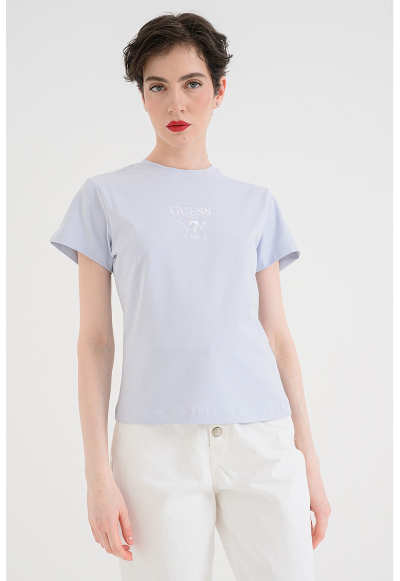 Tricou cu logo brodat pe piept - Albastru glaciar