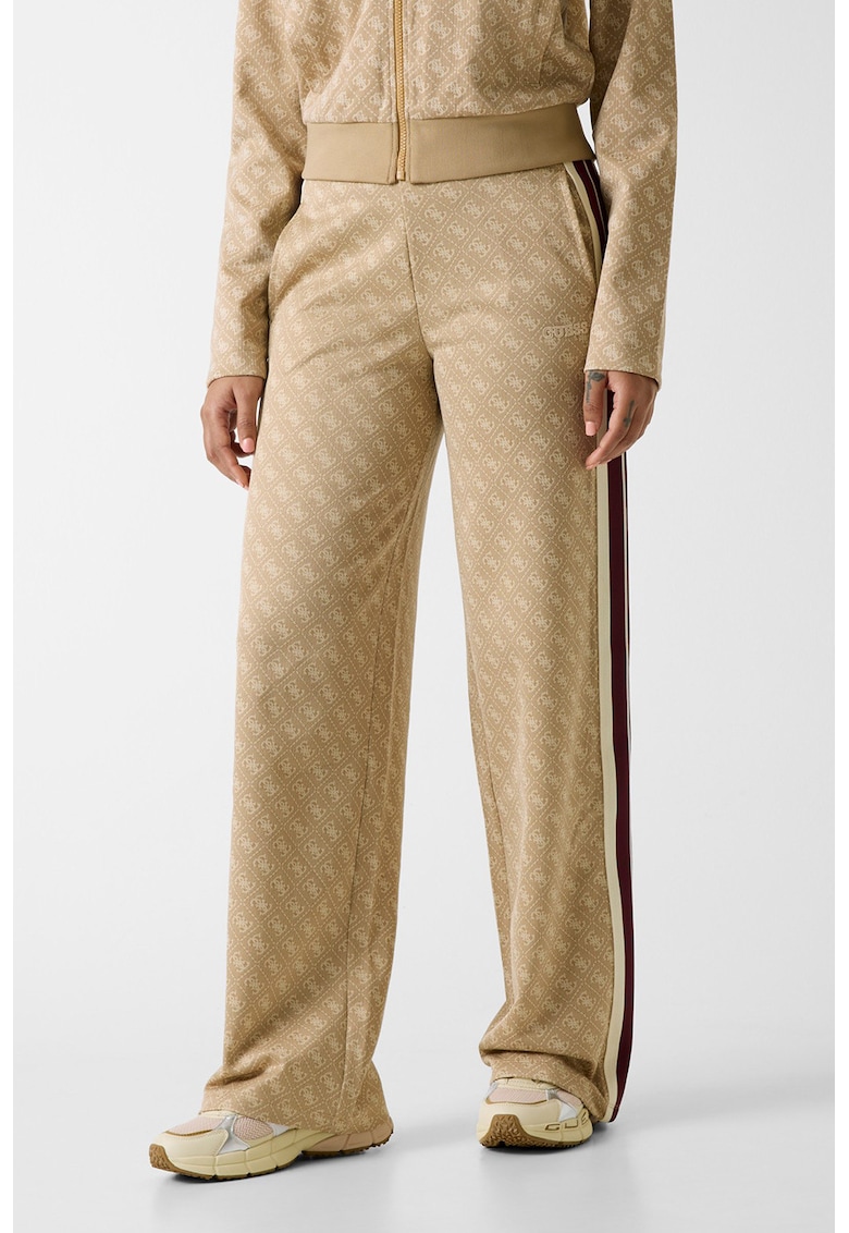 Pantaloni cu model logo si talie inalta - Bej