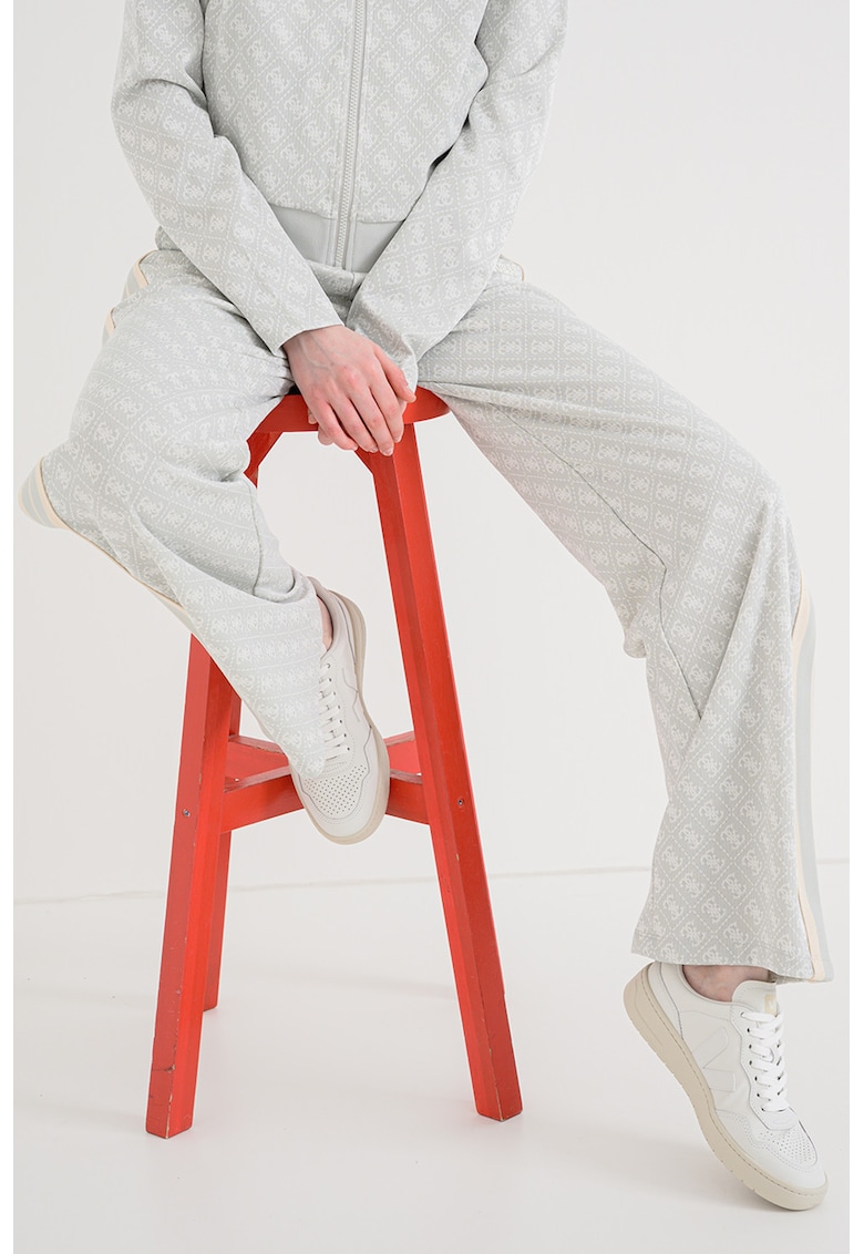 Pantaloni cu model logo si talie inalta - Alb/Grej