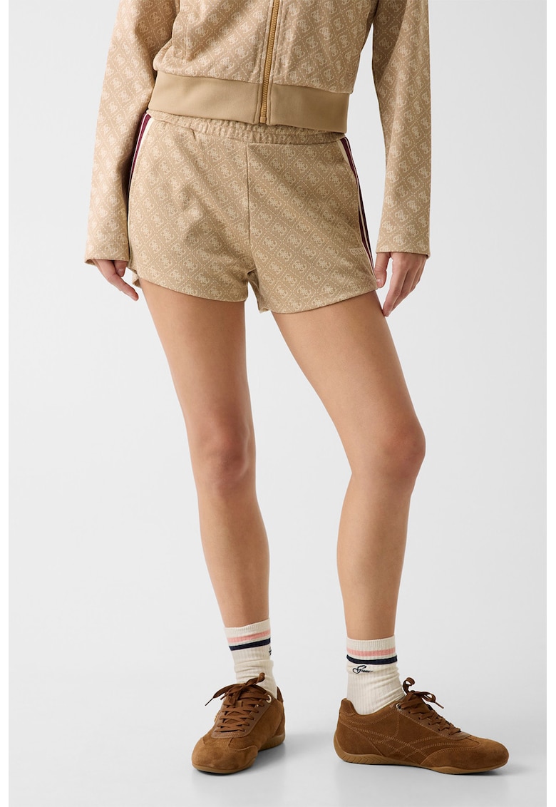 Pantaloni scurti de trening cu model logo - Maro cognac/Maro nisip