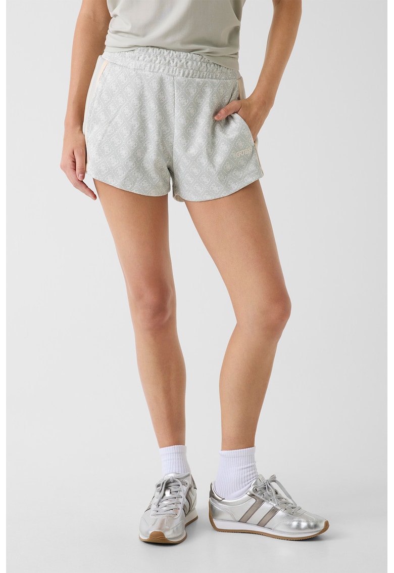 Pantaloni scurti de trening cu model logo - Gri deschis/Maro taupe deschis