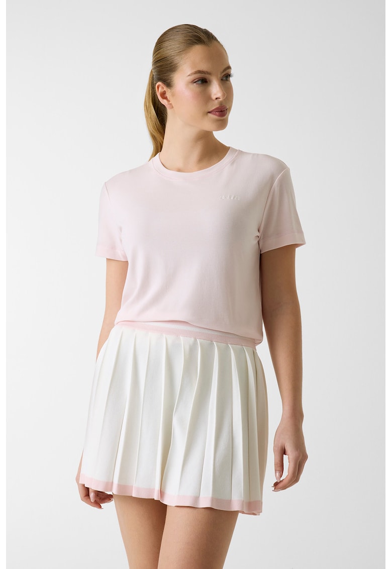 Tricou din amestec de lyocell cu decolteu la baza gatului - Roz deschis/Roz pal