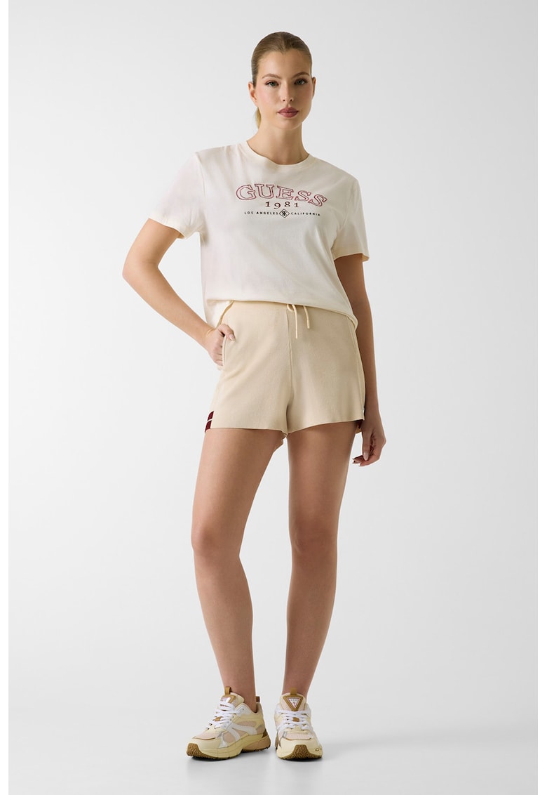 Tricou din bumbac cu imprimeu logo - Alb fildes