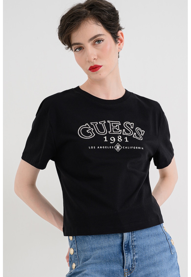 Tricou din bumbac cu imprimeu logo - Negru