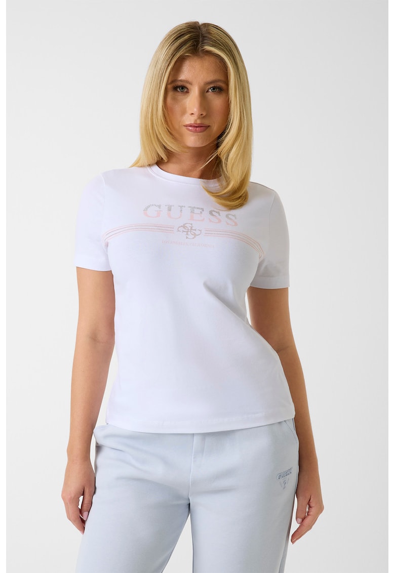 Tricou cu logo - pentru fitness - Alb/Roz pal