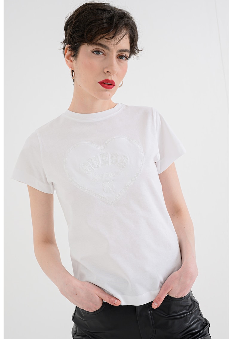 Tricou din bumbac cu logo discret - Alb optic