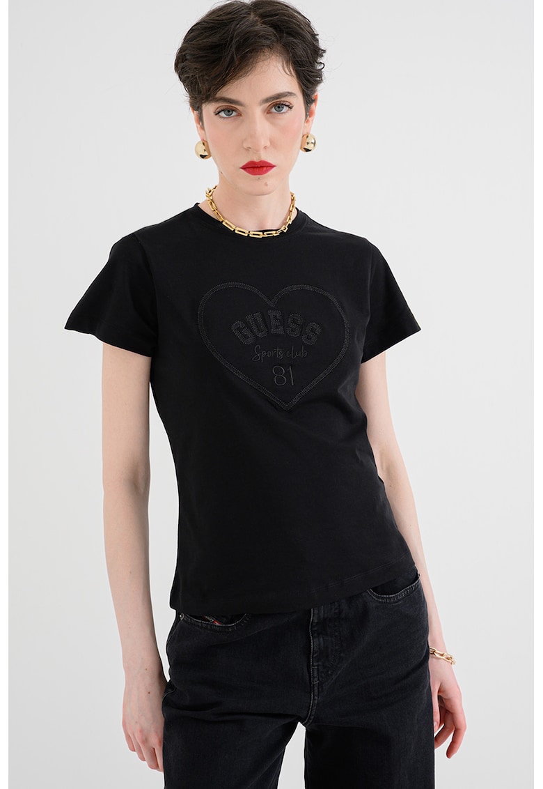 Tricou din bumbac cu logo discret - Negru