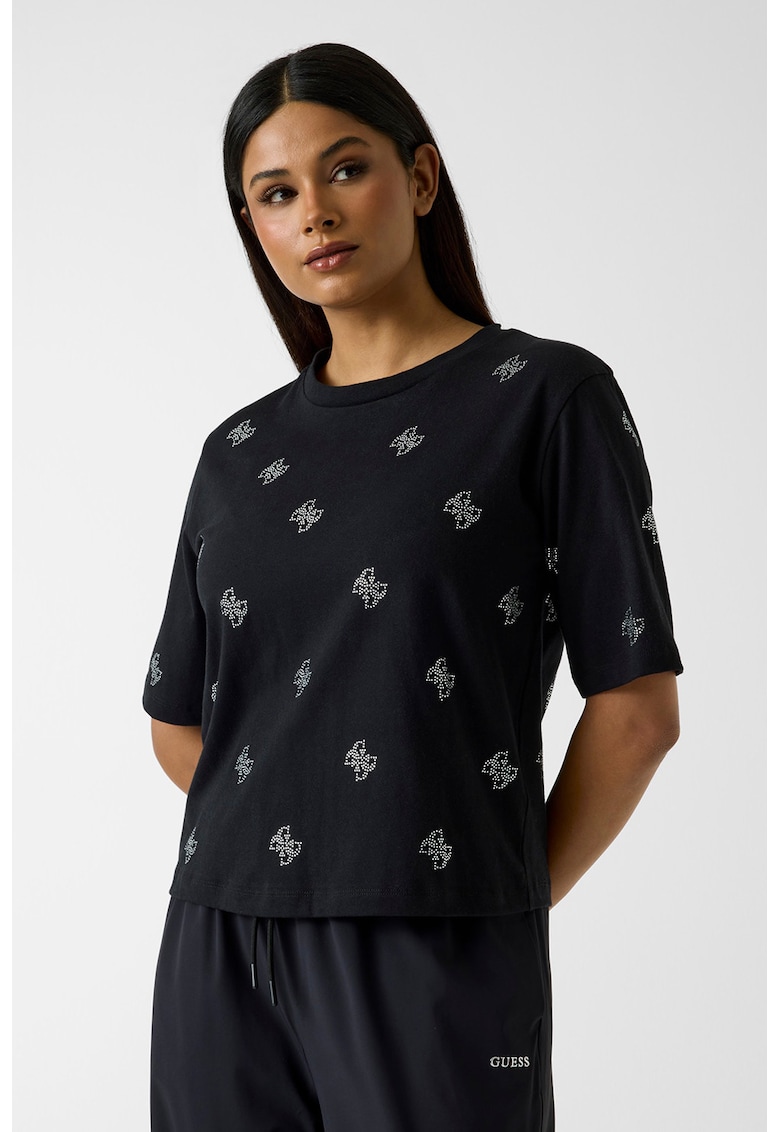 Tricou cu logo din strasuri - pentru fitness - Negru