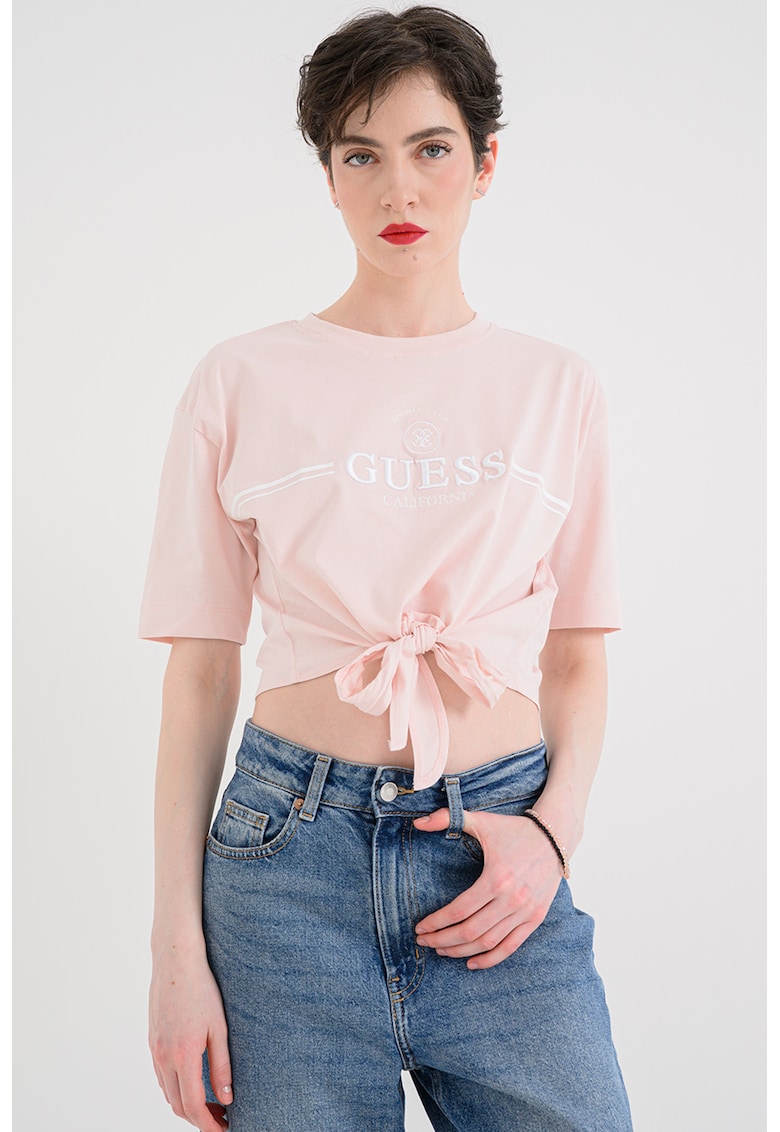 Tricou crop cu nod decorativ - Roz