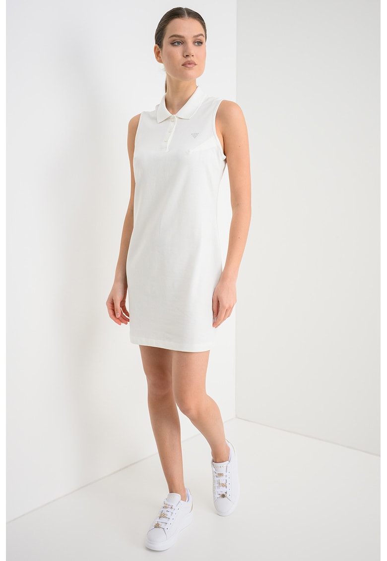 Rochie cu guler polo fara maneci - Alb