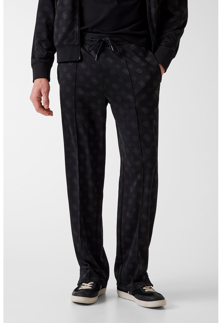 Pantaloni de trening cu croiala dreapta - monograma si snur - Negru