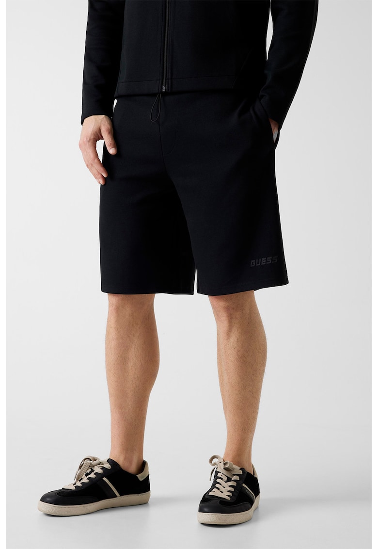 Pantaloni scurti de trening cu talie ajustabila - Negru stins/Argintiu