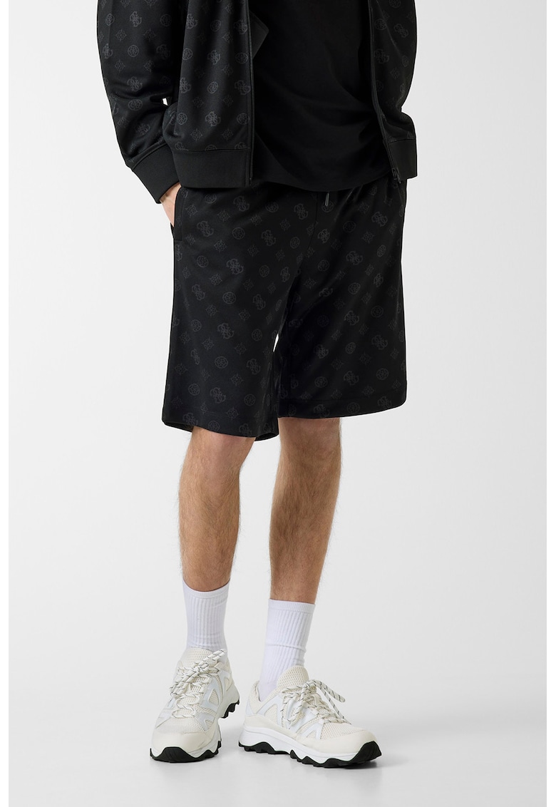 Bermude cu snur si monograma - pentru fitness - Negru