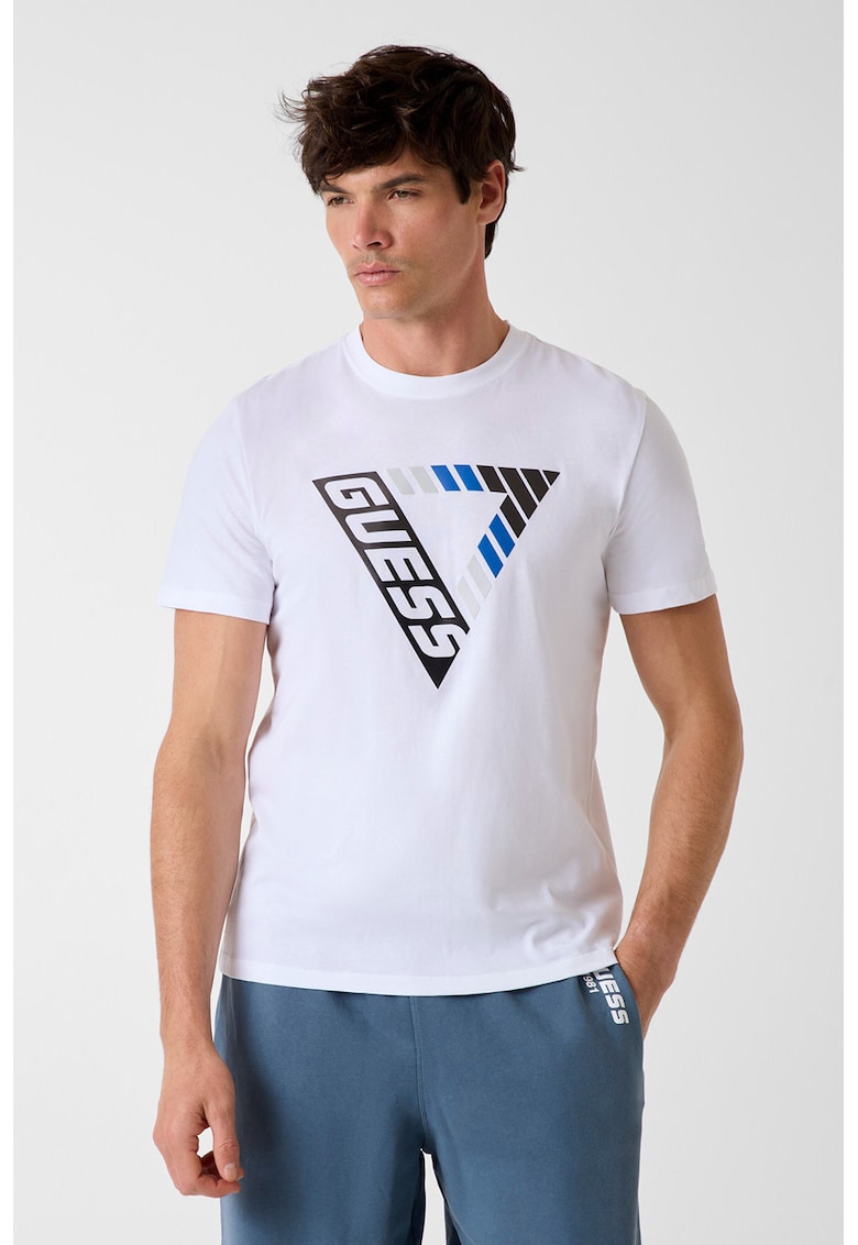 Tricou slim fit de bumbac - pentru fitness - Negru/Albastru royal/Alb optic